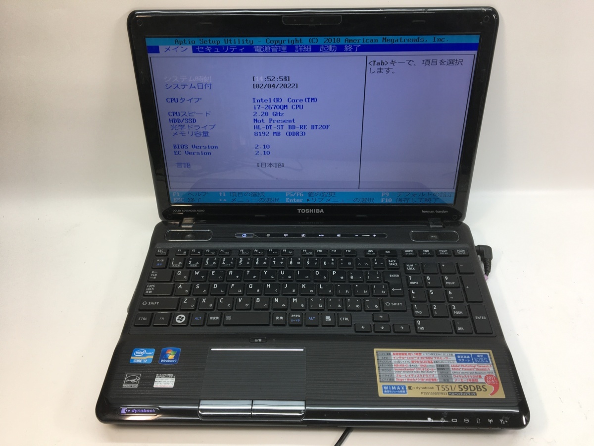 NT: 東芝 T551/59DBS Corei7-2670QM 2.20G/8GB/無線ブルーレイノート_画像1