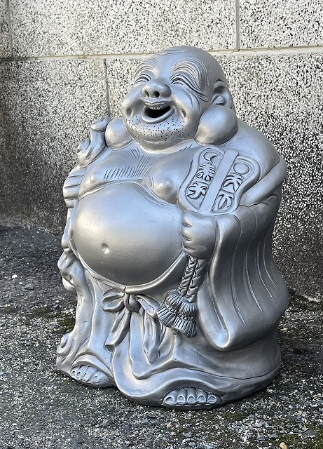 財運アップ、笑門来福、子宝の神 「布袋様の置物」 いぶし瓦製 現品1点限り