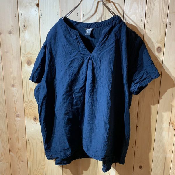 [KWT3361] Eddie Bauer short sleeves tops lady's navy XL pohs 
