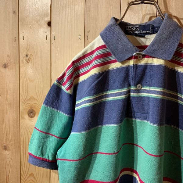 [KWT3470] POLO by Ralph Lauren ポロシャツ メンズ ブルー系ボーダー S ポス_画像1