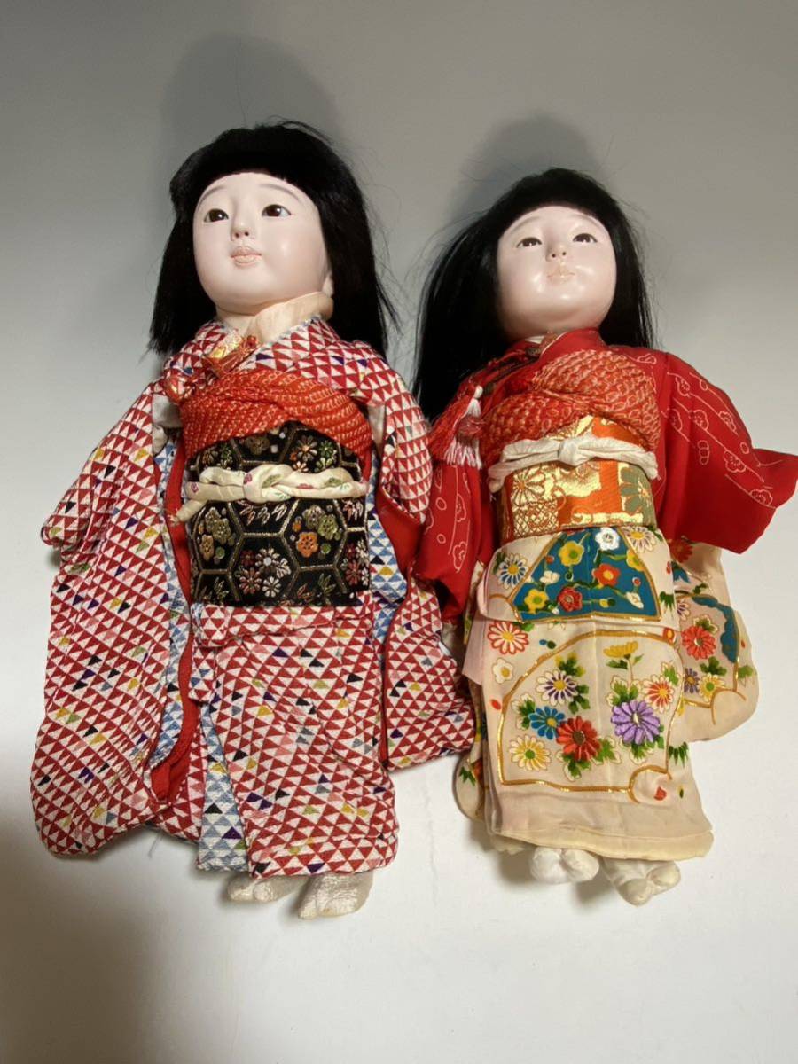GM3kj① 市松人形 女の子 2体セット 東光 日本人形 着物 アンティーク
