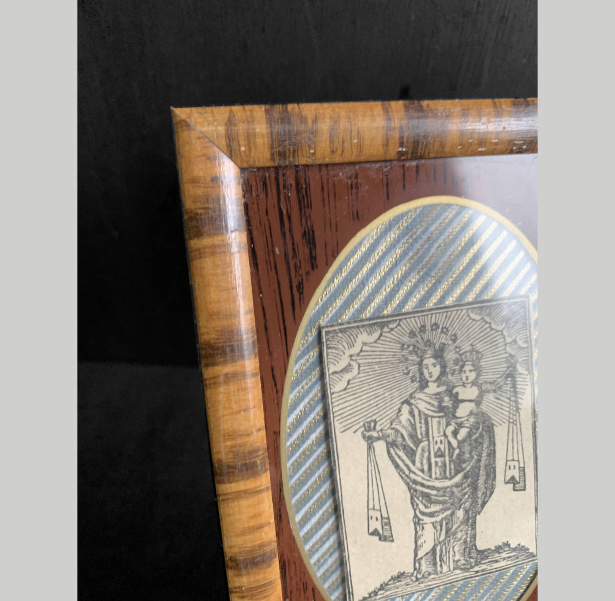 フランス 1900-20s 木製 額縁 スタンド 壁掛け フレーム 絵画付き 写真 ポスト カード クラシック コラージュ ヴィンテージ アンティーク 2_画像3