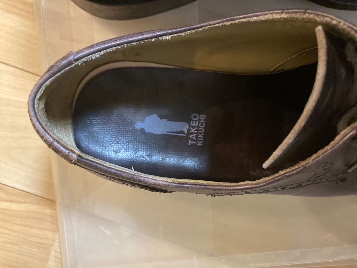 タケオキクチ　革靴　革底　MADE IN ITALY ストレートチップ　パンチング
