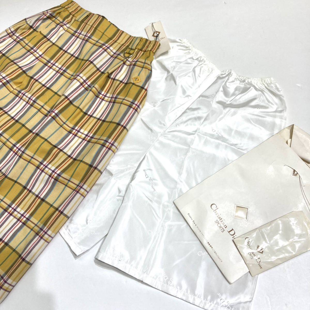 デッドストック 完品 Christian Dior スカート 膝丈 黄色 チェック サイズM ウール OLD 00s 90s ヴィンテージ インナー付 ペチパンツ_画像1