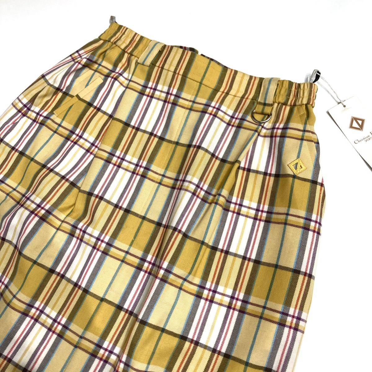 デッドストック 完品 Christian Dior スカート 膝丈 黄色 チェック サイズM ウール OLD 00s 90s ヴィンテージ インナー付 ペチパンツ_画像5
