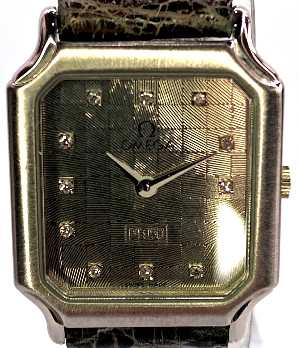 ◆OMEGA オメガ 腕時計 7石 クオーツ Pt950 12P スクエア アンティーク 総重量 24.4g 1375 不動品の画像2