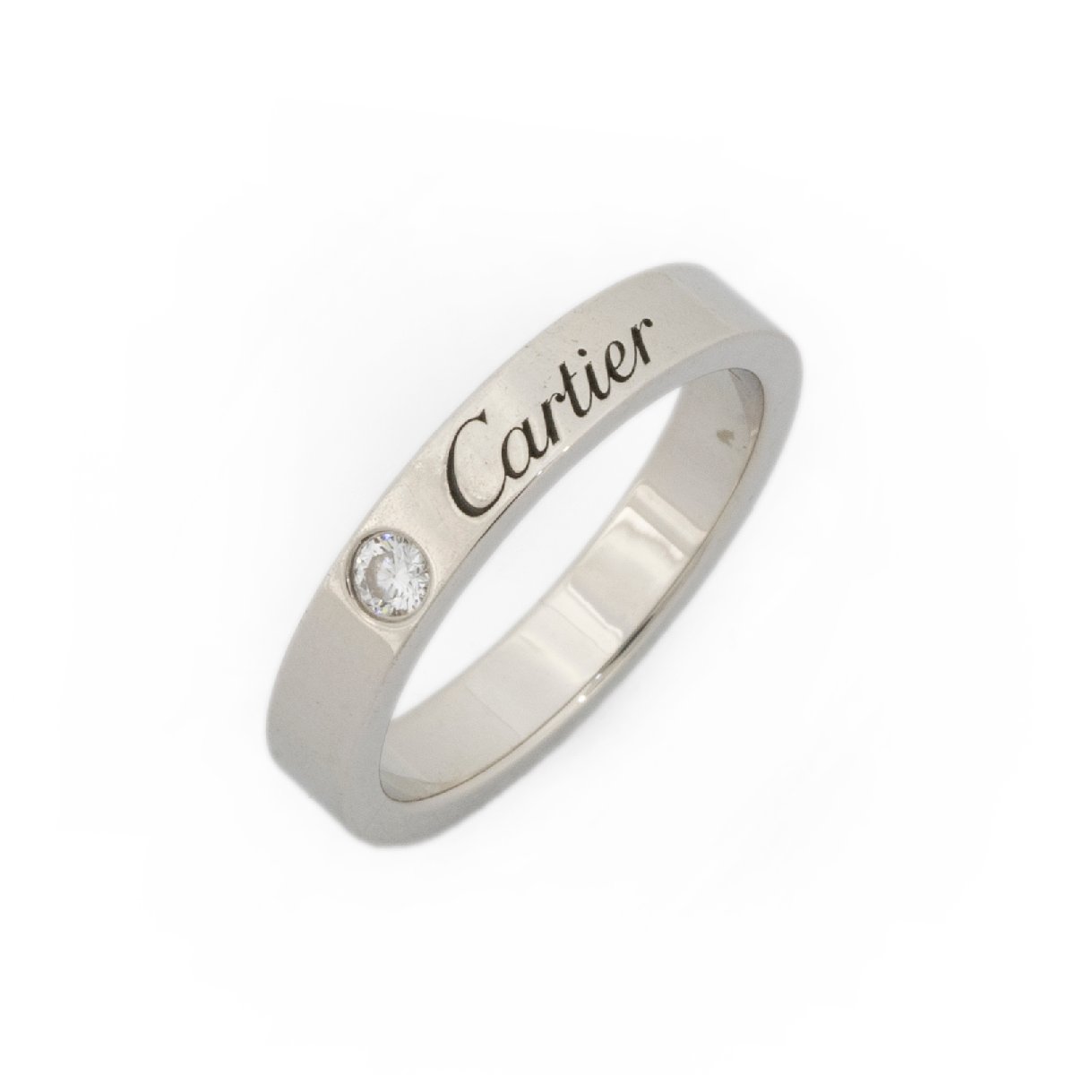 Cartier カルティエ エングレーブド リング B4051346 指輪 Pt950 1Pダイヤ プラチナ #46（日本サイズ約6号）ジュエリー アクセサリー