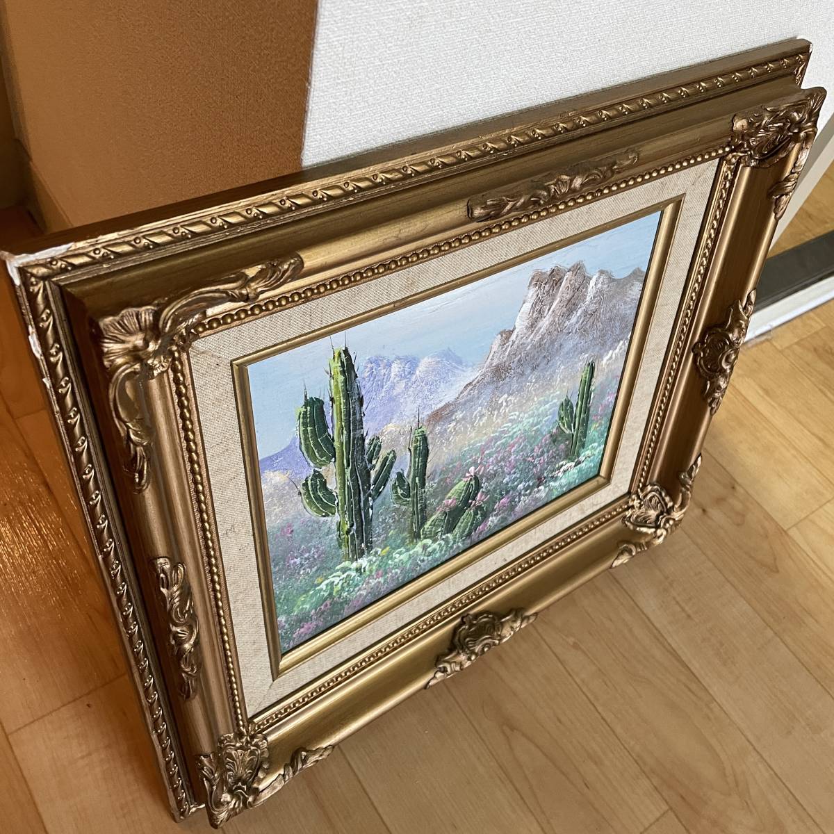 Arizona アリゾナ州サボテン アンティーク絵画油彩アメリカインテリア