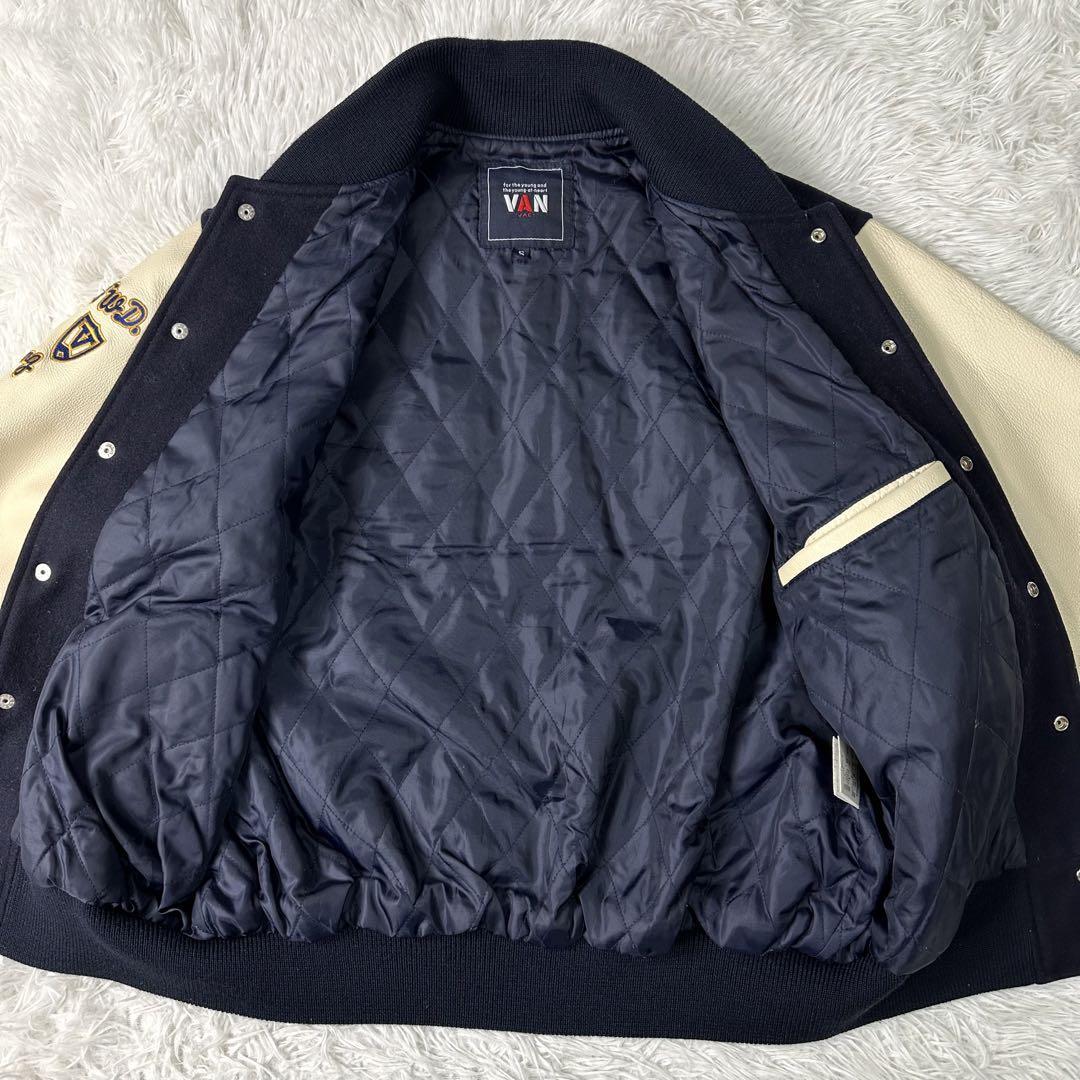 激レア VAN JACKET セミデコ スタジャン 紺×白 袖レザー S(Sサイズ