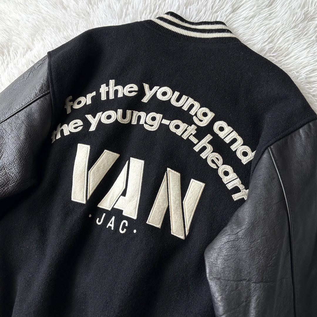 VAN JACKET スタジャン ネイビー 袖レザー L - 通販 - www