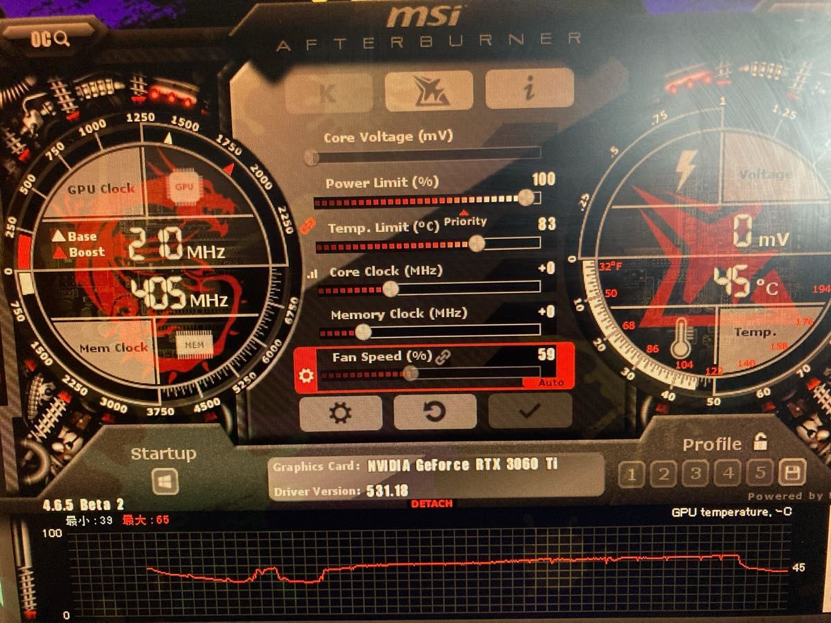 中古MSI RTX3060Ti GAMING X TRIO ファン故障