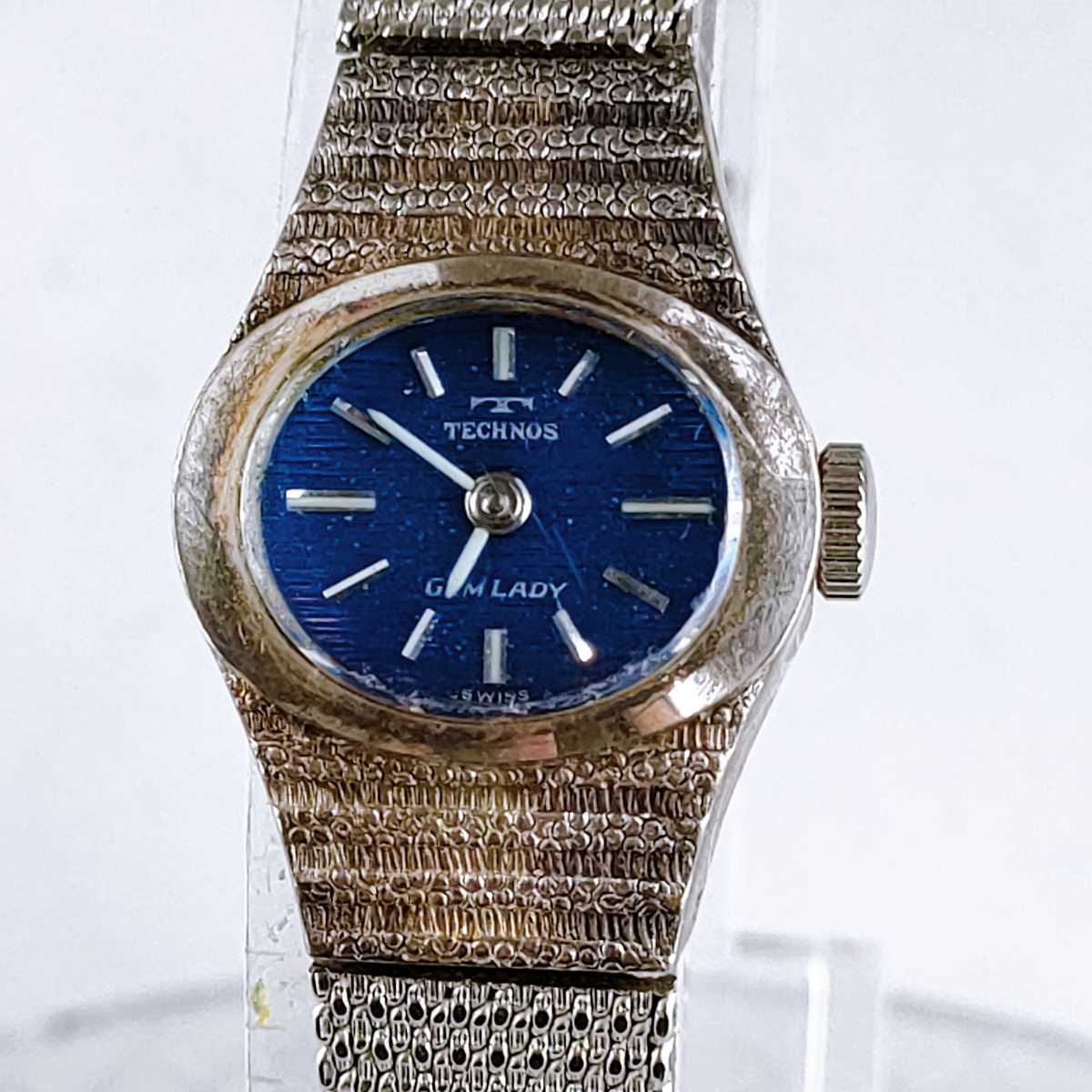 technos gemlady Tecnos наручные часы аналог Швейцария производства часы Vintage 2 стрелки синий циферблат аксессуары аксессуары античный retro 