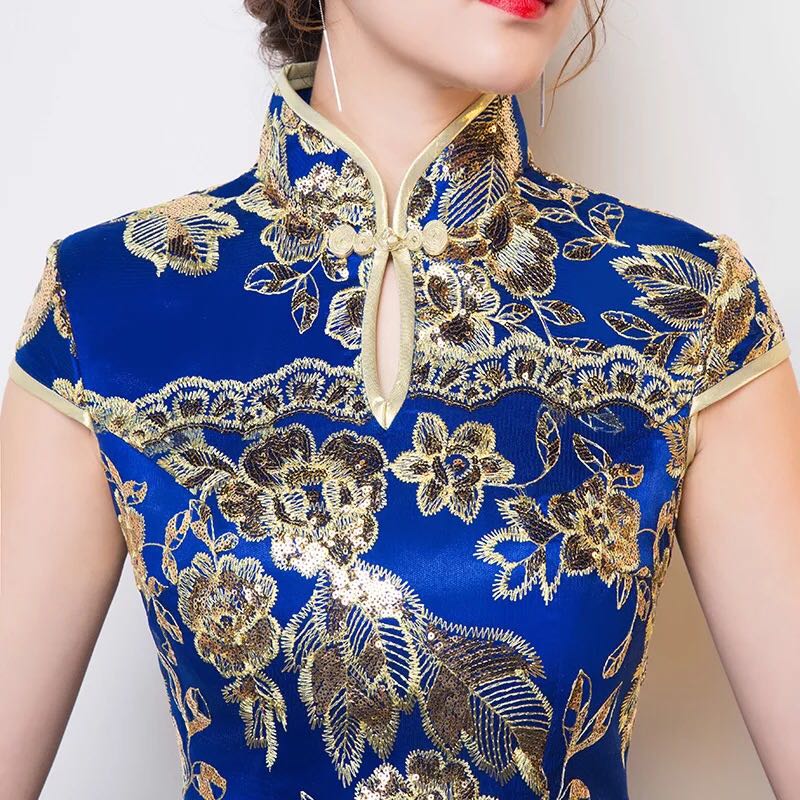  wonderful royal blue China dress mermaid line spa call embroidery custom-made party Mai pcs . production costume 
