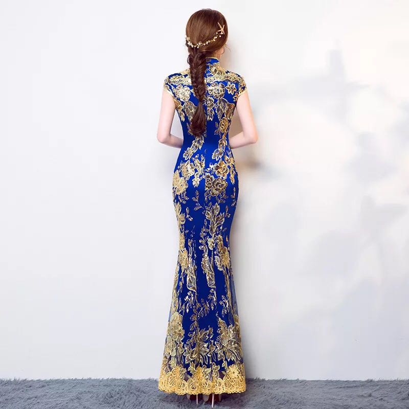  wonderful royal blue China dress mermaid line spa call embroidery custom-made party Mai pcs . production costume 