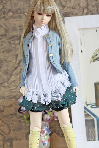 SD DDMSDMDDブラウス トップス シャツ デニムジャケット ショートパンツ デニムパンツワイシャツセット洋服 ドール服 ドルフィードリーム服_画像1