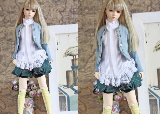 SD DDMSDMDDブラウス トップス シャツ デニムジャケット ショートパンツ デニムパンツワイシャツセット洋服 ドール服 ドルフィードリーム服_画像6