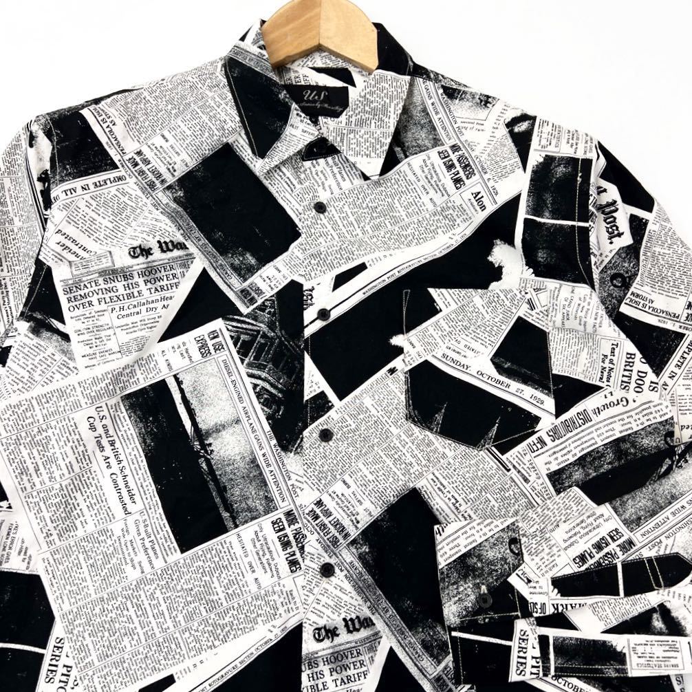 US MENS BIGI * britain character newspaper total pattern * design shirt long sleeve white black M adult casual mode style also * men's Bigi #CK150