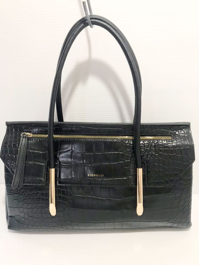 即決◆ 未使用　FIORELLI クロコ型押しブラック レザーバッグ　本レザー　肩掛け可能_画像1