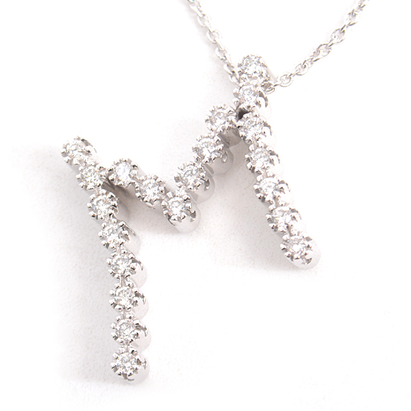  Ponte Vecchio necklace lady's initial M diamond necklace D:0.28ct white gold Ponte Vecchio 750WG used 