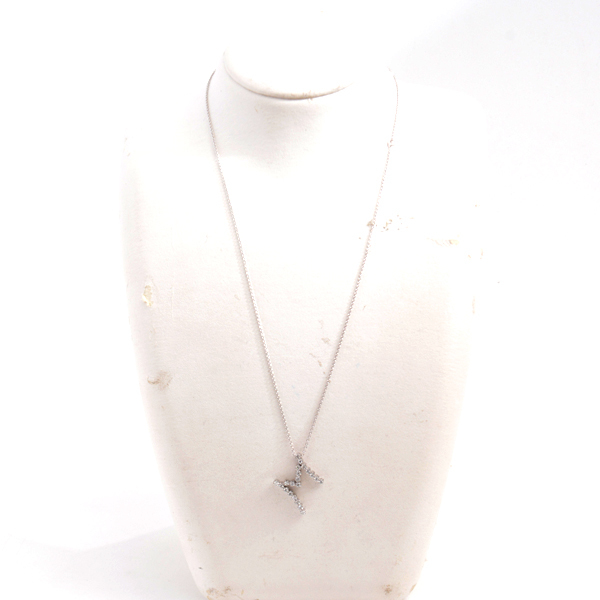  Ponte Vecchio necklace lady's initial M diamond necklace D:0.28ct white gold Ponte Vecchio 750WG used 