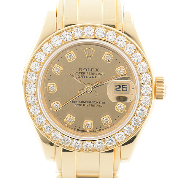 Rolex Watch Ladies Day Lol Mente Date Just Pearl Master Diamond Besel Mirror Dial Rolex 69298 750yg Используется