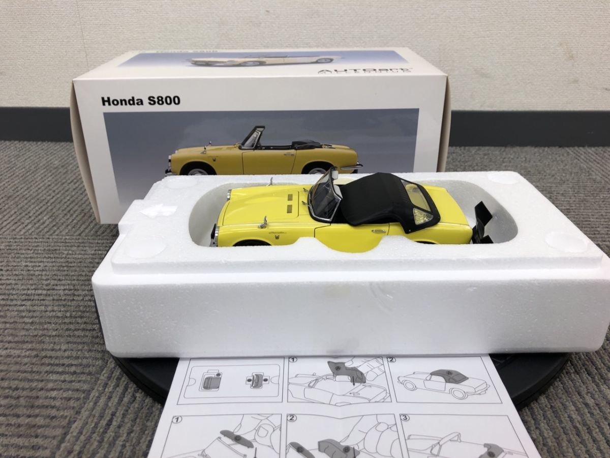 0303-414M⑥19087 ミニカー オートアート ホンダ HONDA S800 1:18 模型おもちゃ 黄色 イエローの画像1