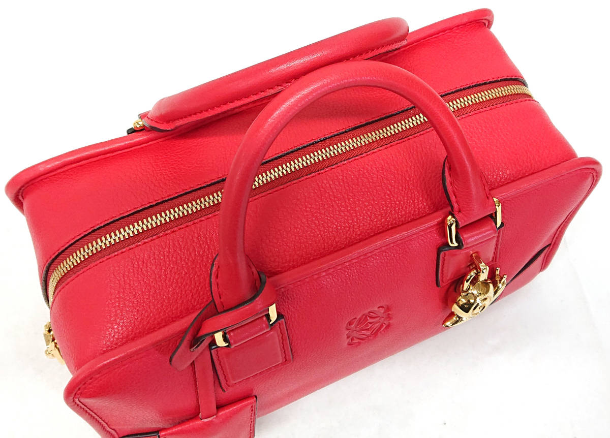 D-1176 極美品【ロエベ LOEWE】アマソナ28 ハンドバッグ かたつむり ミニボストンバッグ レザー 赤 レッド系