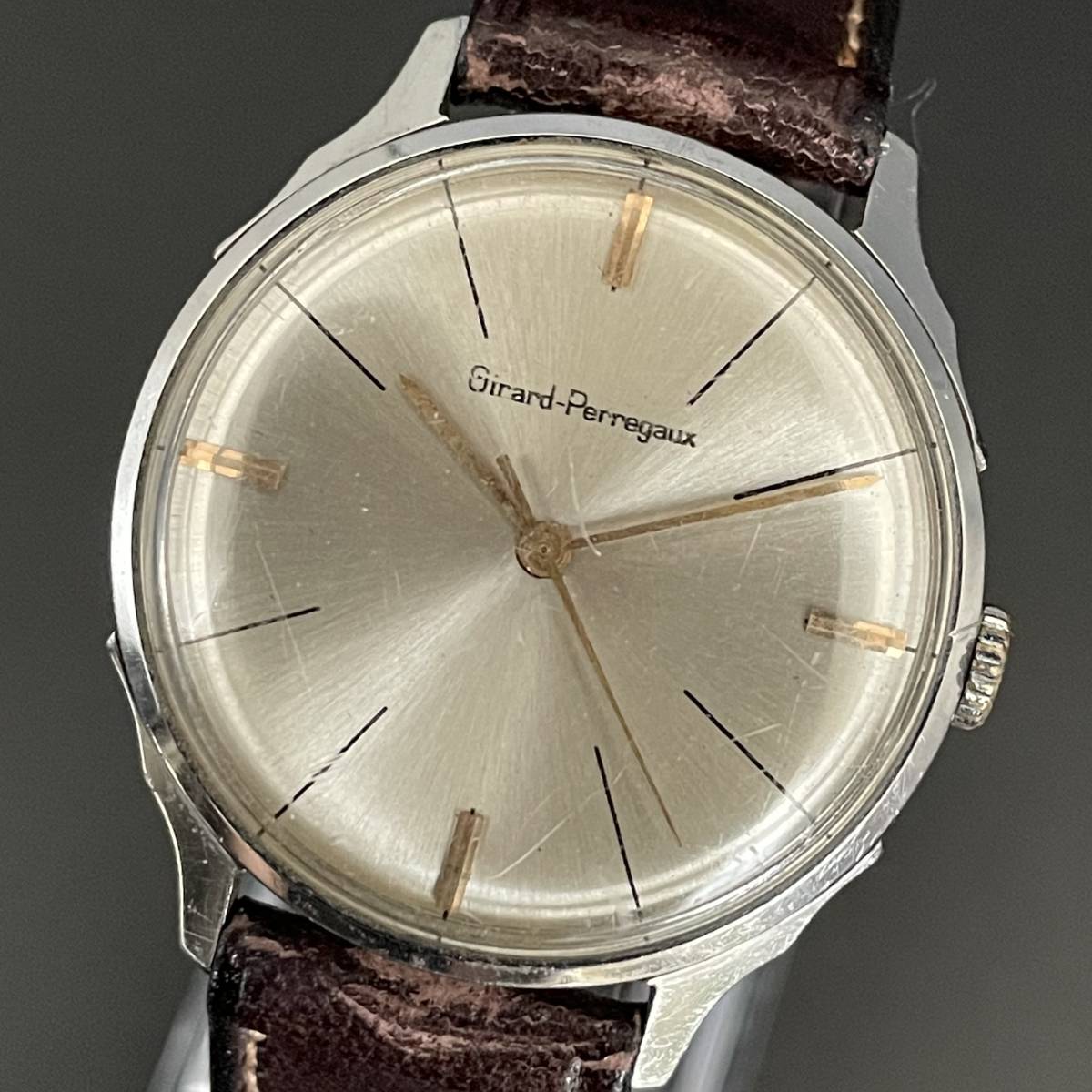 貴重】ジラールペルゴ /Girard Perregaux/シルバー/34mm/1950's/アンティーク/ヴィンテージ/手巻き/メンズ腕時計/動作良好/送料無料 