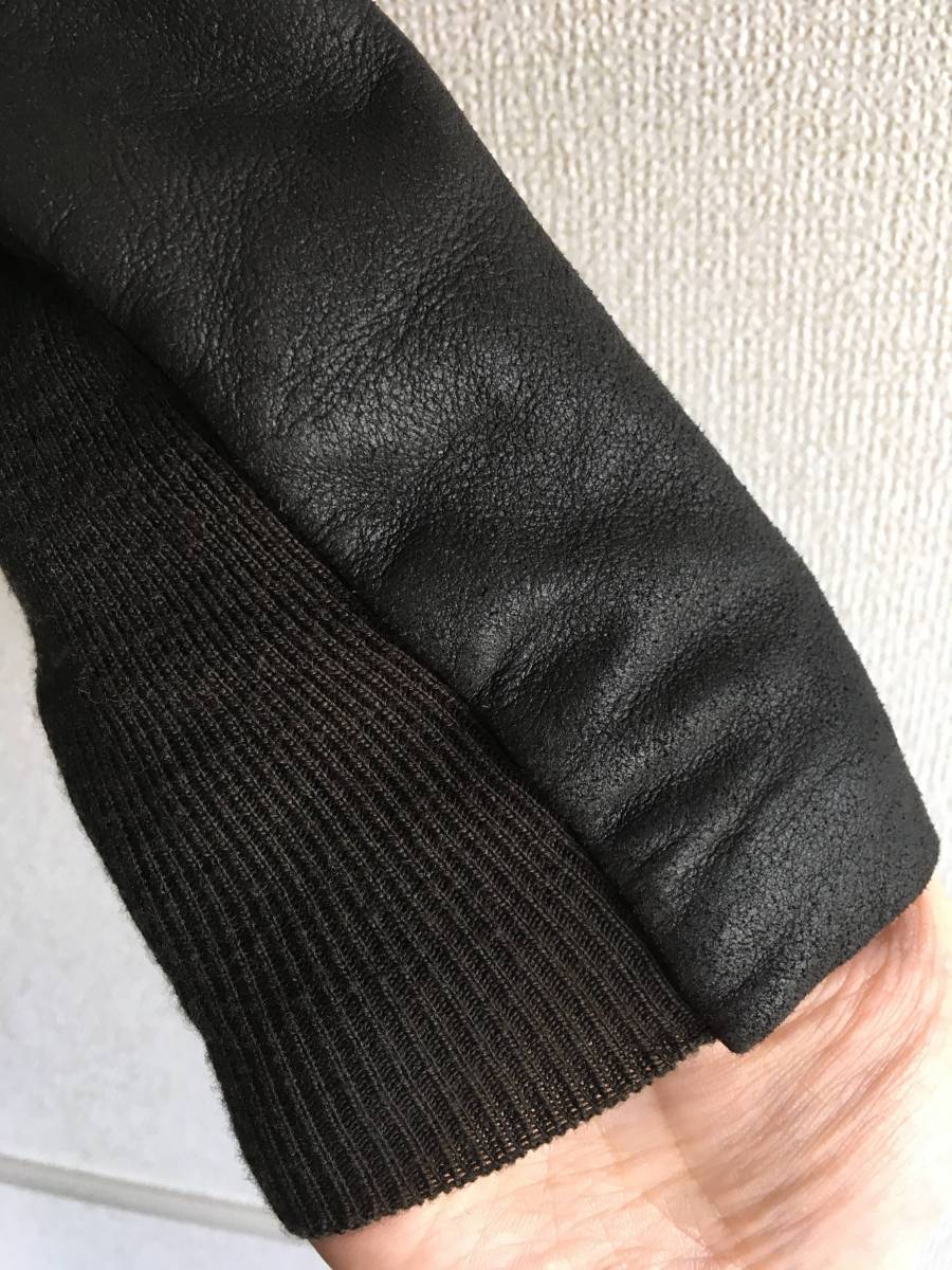 本物 リックオウエンス レザー ウール ジャケット 36 Rick owens リック オウエンス ブラック ブラウン 袖レザー イタリア製_画像4