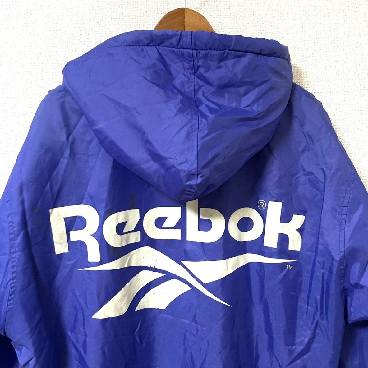 (^w^)b リーボック 80s 90s ヴィンテージ ベンチ コート ジャンパー 青 Reebok ビッグ ロゴ 裏地 ボア 防寒着 スポーツ ウェア L 6589EEの画像5