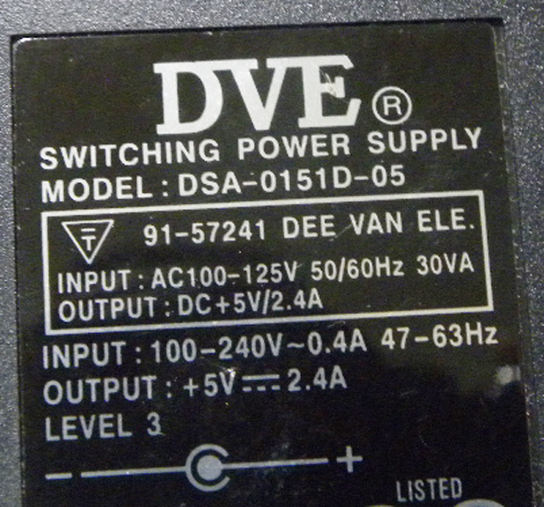 DVE　DSA-0151D-05　＋5V2.4A ■1186-01_画像2