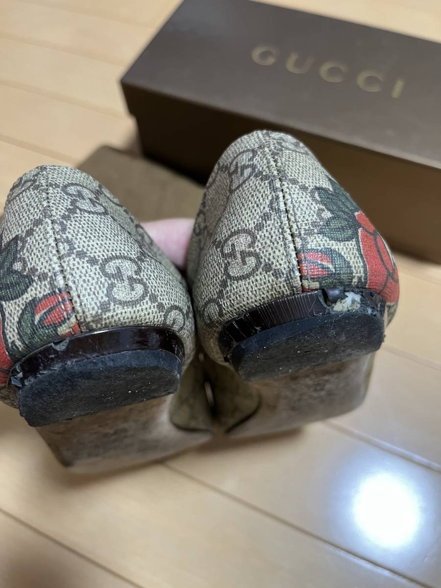 GUCCI グッチ 靴 シグネチャー フラットシューズ ハート バラ GG 37 ハーフ 24㎝　24.5㎝ ブラウン 箱 保存袋付き_画像4