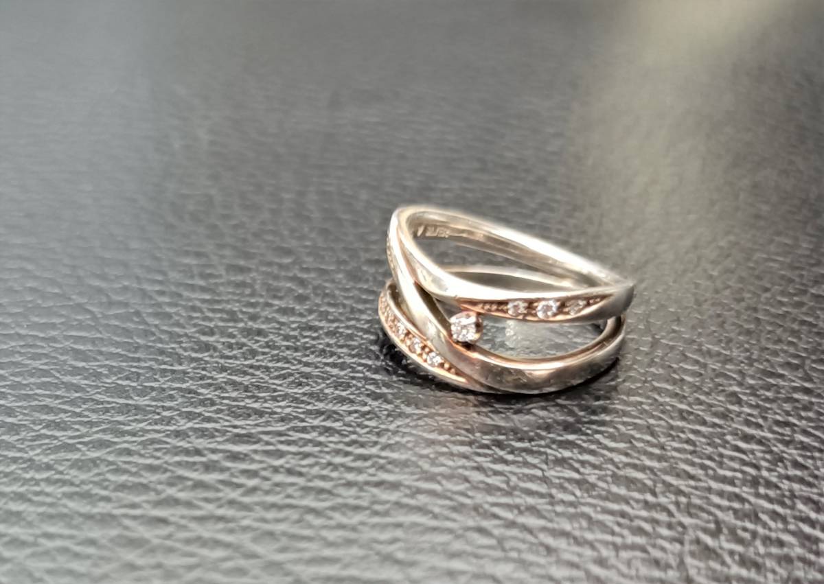 【 4゜C 】 ヨンドシー ダイヤ 付き デザイン リング シルバー 7.5号 アクセサリー ジュエリー レディース ダイヤモンド 指輪