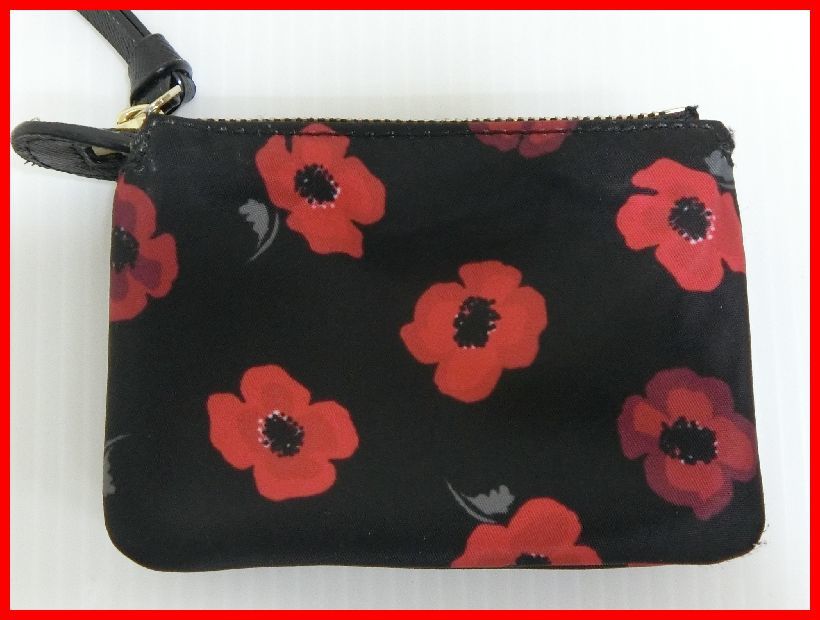 2303★F-541★kate spade ケイト スペード 財布 コインケース 小銭入れ ポリエステル ブラック 花柄　中古_画像3