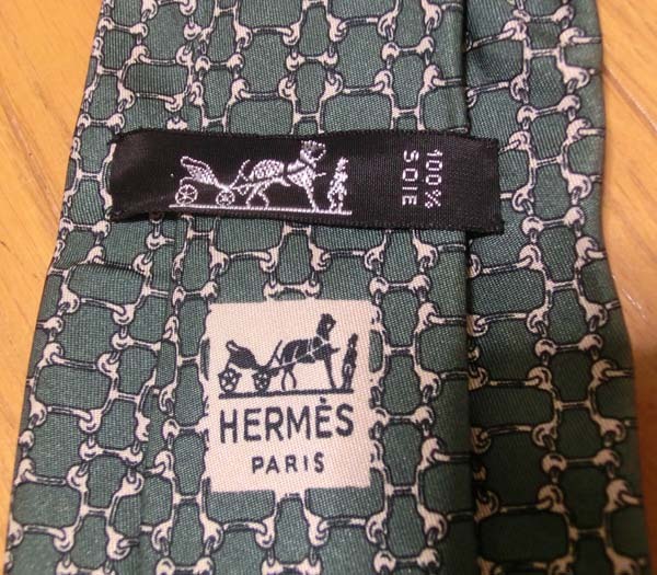 ■HERMES エルメス ネクタイ 緑系 中古 訳あり_画像3