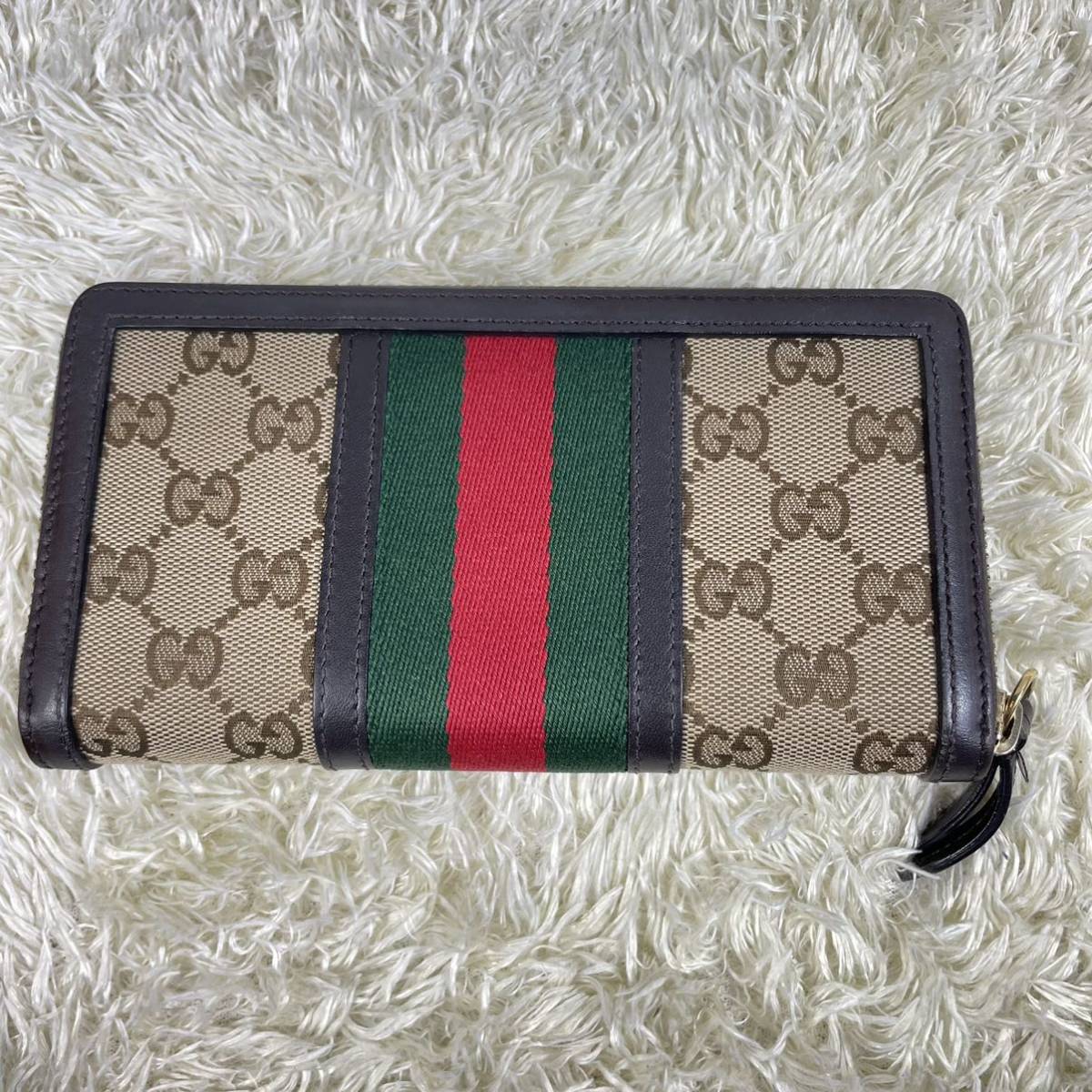 ベージュ 【極美品】GUCCI グッチ ラウンドジップ長財布 WEB ウェブ