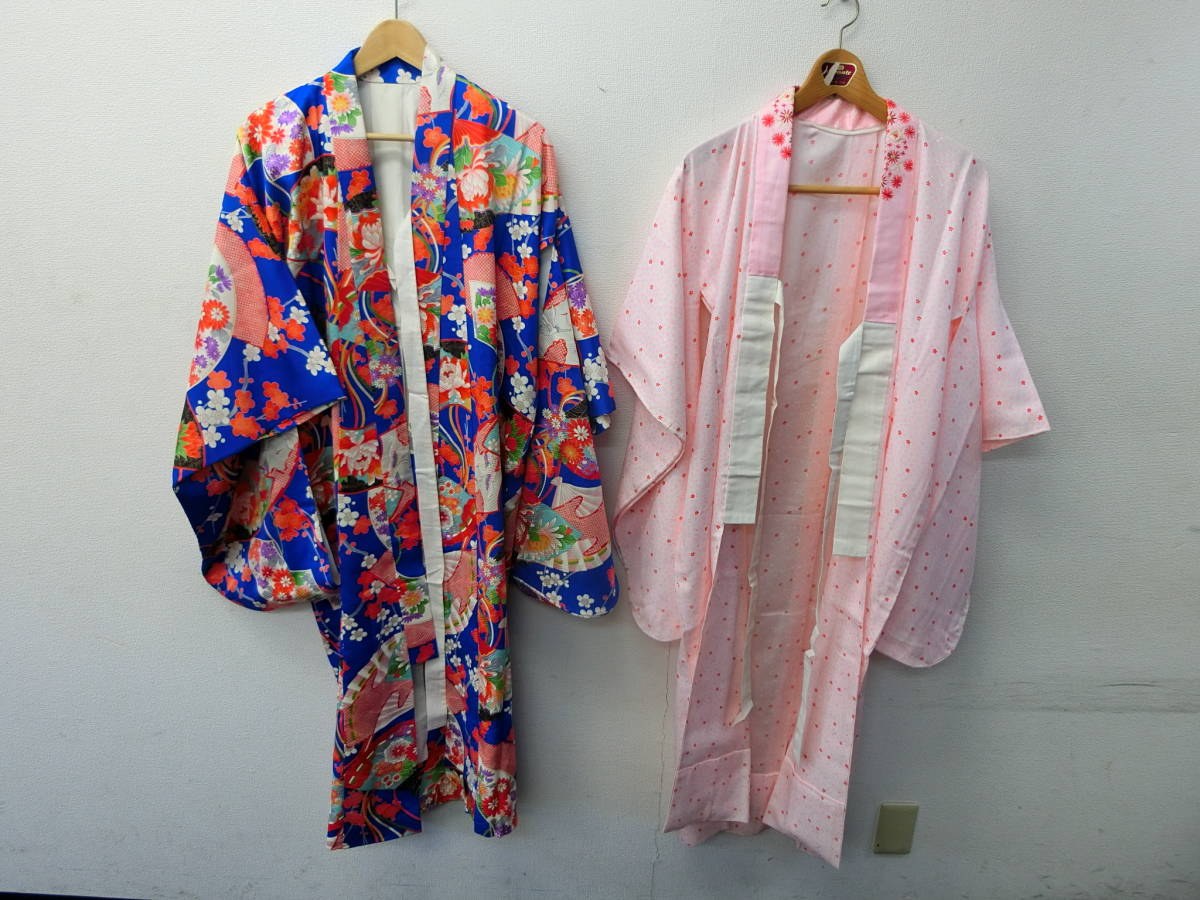 ⑤ кимоно ребенок кимоно "Семь, пять, три" для девочки слива Sakura дуть снег лепесток журавль розовый синий . рука рисунок 2 шт. комплект подробности неизвестен 