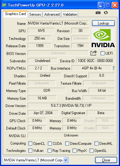 RIVA TNT2 VANTA 16MB / AGP ビデオカード_画像3