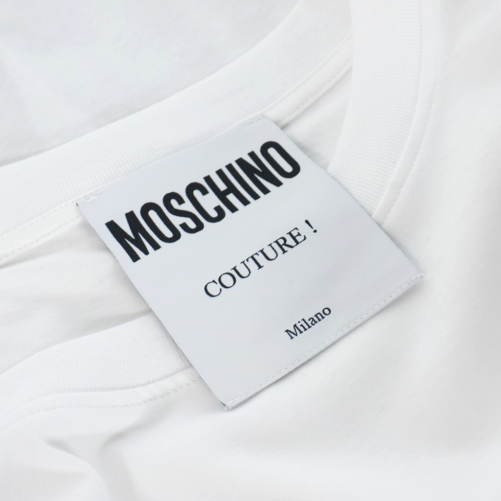 未使用品 モスキーノ MOSCHINO ロゴ プリント アシンメトリ Tシャツ カットソー 半袖 40 ホワイト 白 A0703 レディース_画像6