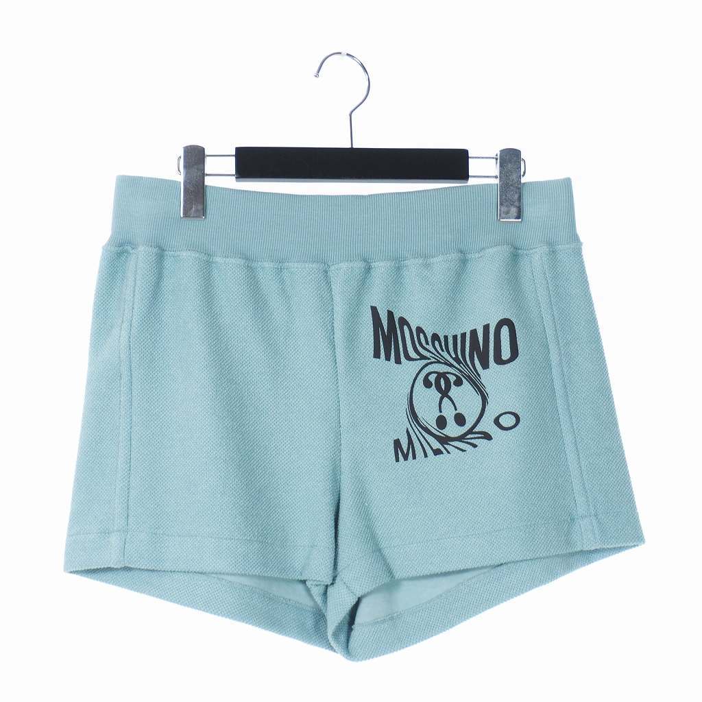 未使用品 モスキーノ MOSCHINO 20SS ロゴプリント トラック ショーツ ハーフパンツ 42 ライトブルー 青 A0335 レディース_画像1