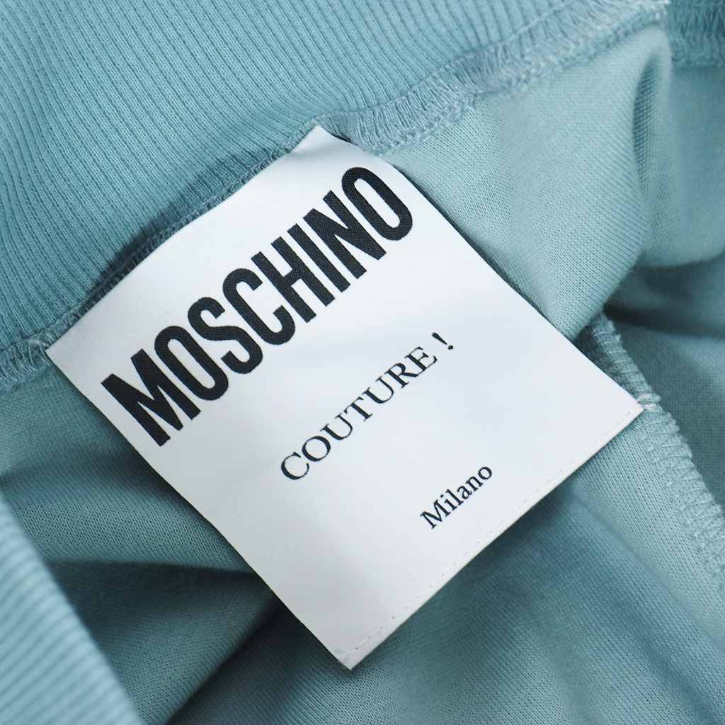 未使用品 モスキーノ MOSCHINO 20SS ロゴプリント トラック ショーツ ハーフパンツ 42 ライトブルー 青 A0335 レディース_画像5