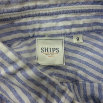 シップス SHIPS シャツ ブラウス ボタンダウン ストライプ 半袖 麻 リネン S 紺 ネイビー 白 ホワイト /YI レディース_画像5