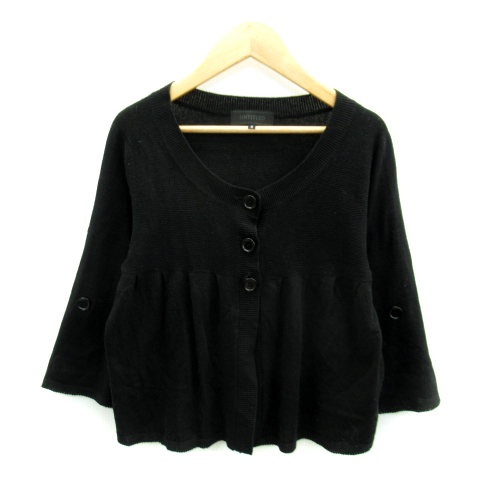  Untitled UNTITLED knitted cardigan middle height 7 minute sleeve 2way round neck plain linen.2 black black /SY21 lady's 