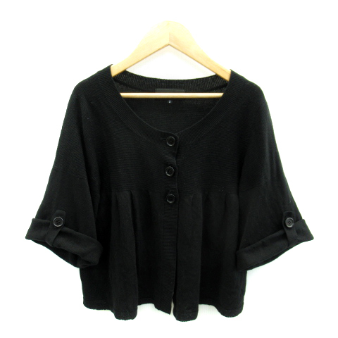  Untitled UNTITLED knitted cardigan middle height 7 minute sleeve 2way round neck plain linen.2 black black /SY21 lady's 