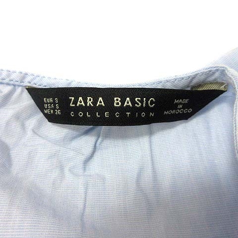 ザラ ベーシック ZARA BASIC シャツ ブラウス パール フレアスリーブ 半袖 S 青 ライトブルー /YK レディース_画像5
