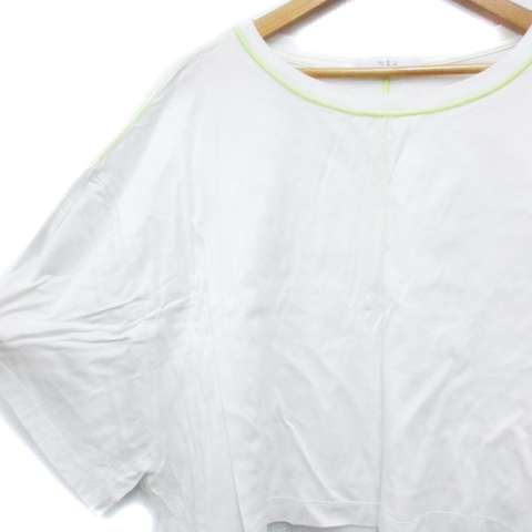 ジャーナルスタンダード カットソー Tシャツ ショート丈 五分袖 ラウンドネック 透け感 無地 F 白 黄緑 ホワイト ライトグリーン /FF14 レの画像3