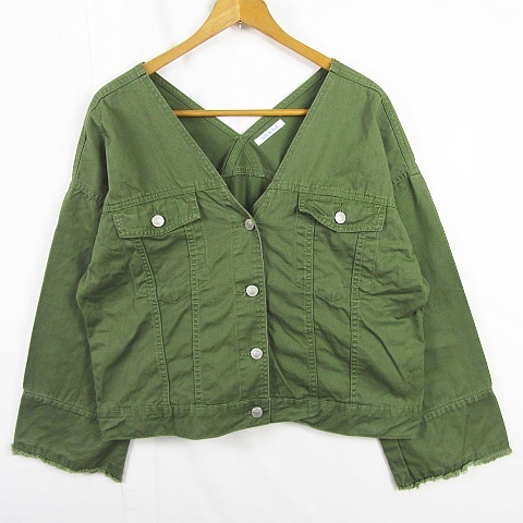  Olive des Olive OLIVE des OLIVE no color jacket pulling out collar V neck cotton M khaki kz4860 lady's 