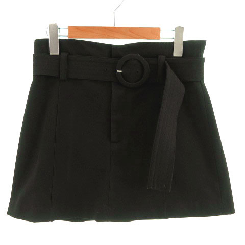 ザラ ZARA スカート インナーパンツ ミニ丈 台形 ベルト付き ブラック 黒 M レディース_画像1
