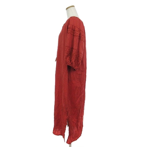 未使用品 メルロー merlot タグ付き ワンピース ロング丈 五分袖 刺繍 赤 レッド F ■SM0 レディース_画像2