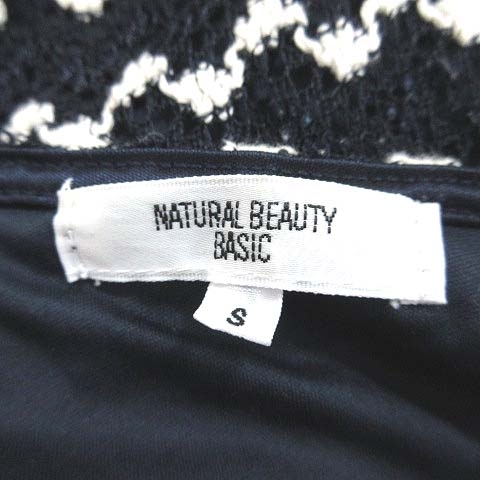 ナチュラルビューティーベーシック NATURAL BEAUTY BASIC ニットワンピース ひざ丈 半袖 総柄 S 紺 ネイビー /CT レディース_画像6